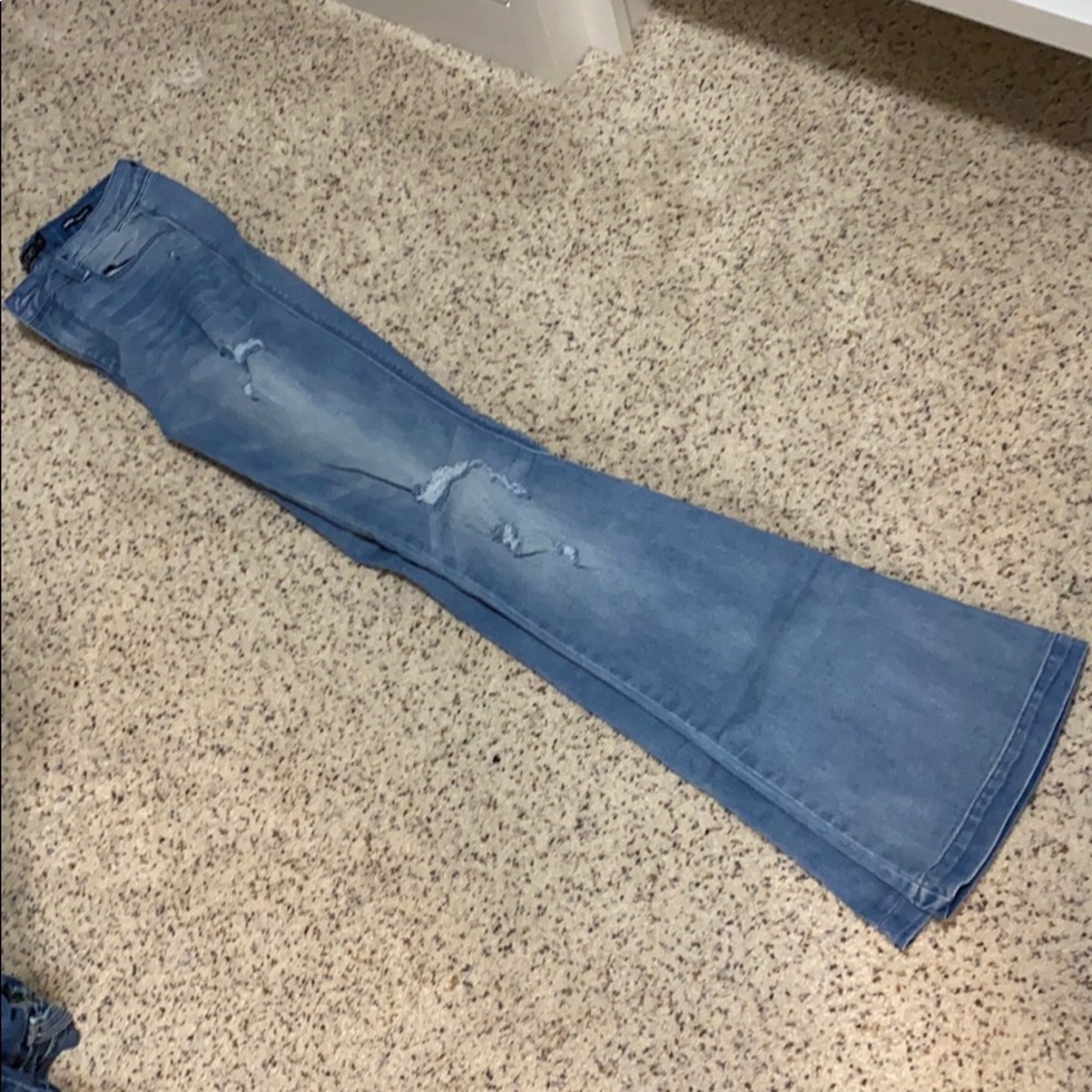 SUEDE distressed flare jeans